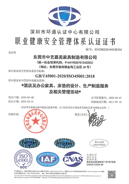 職業健康安全管理體系認證證書LSO45001:2018 職業健康安全管理體系認證證書LSO45001:2018